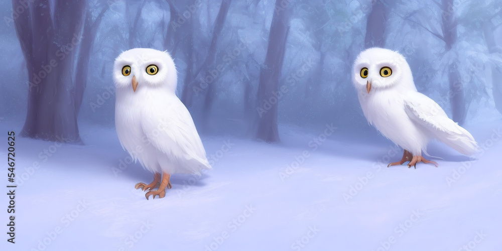 Obraz premium Snow Owl in Snowy Forest Scene Winter 