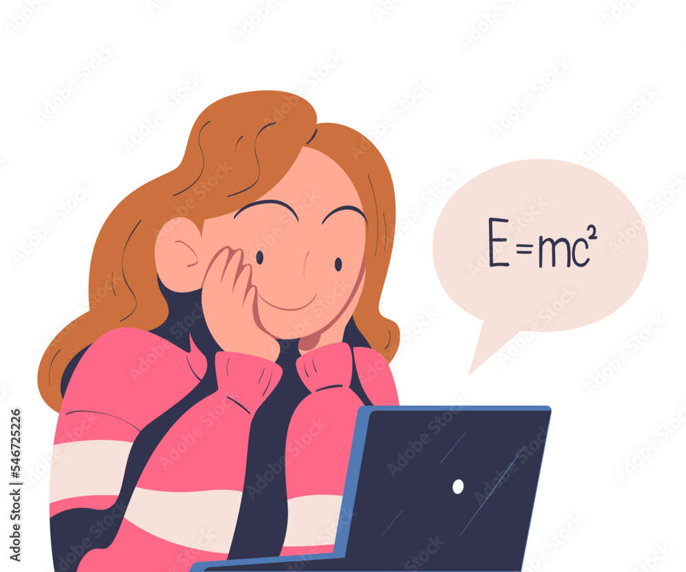 Woman at Laptop Engaged in Online Education and E-learning Having Lesson on Web Platform Vector Illustration Woman at Laptop Engaged in Online Education and E-learning Having Lesson on Web Platform Vector Illustration