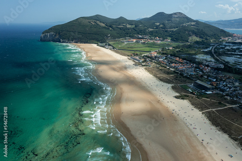 general view of long beach in Cantabria, Spain photo