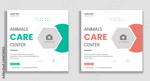 Animal care center social media post and web banner template