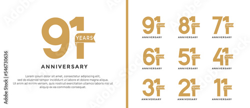 set of anniversary logo style flat golden color and ribbon for celebration