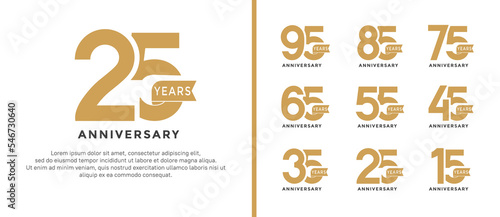 set of anniversary logo style flat golden color and ribbon for celebration