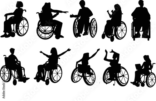 Vector illustration of silhouettes of people with disabilities isolated on a white background