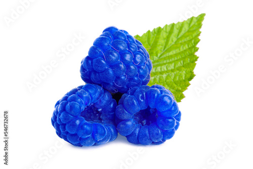 Fresh tasty blue raspberries isolated on white photo