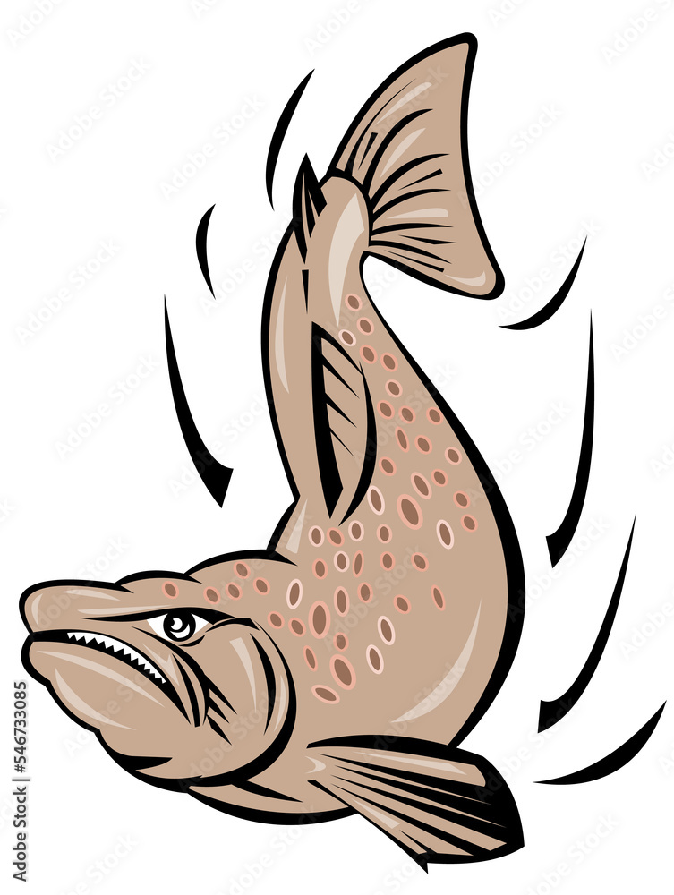 Naklejka premium Angry Salmon Fish Jumping Retro