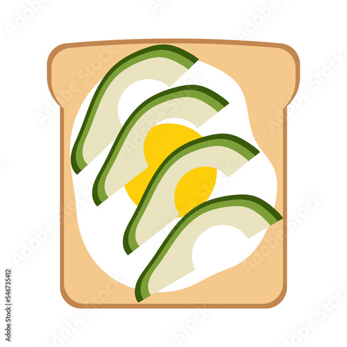 Simple flat white toast with a fried egg and green avocado slices 