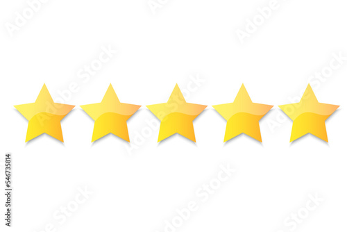 Five gold stars in flat style. Customer evaluation. Star icon. Vector illustration. stock image.