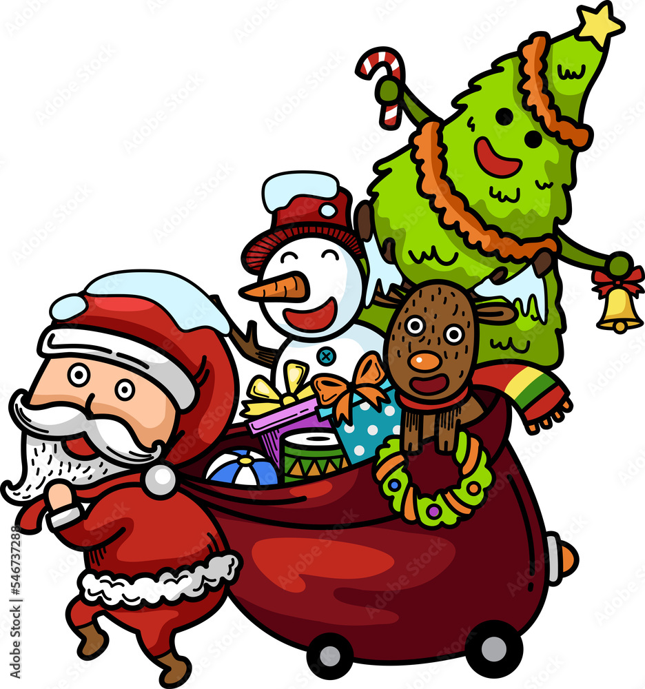 Fototapeta premium Hand drawn santa claus happy new year and merry christmas
