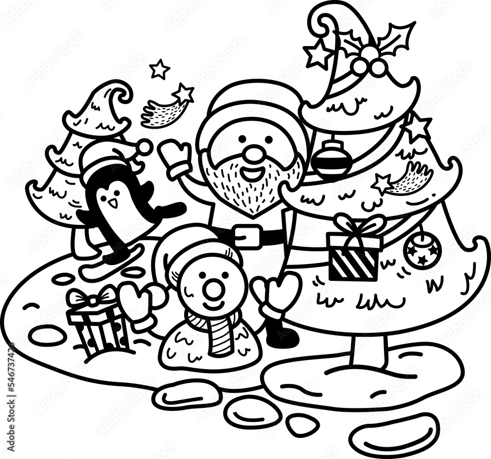 Hand drawn santa claus happy new year and merry christmas