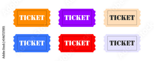 Simple retro ticket vector design template. Carnival coupon pass symbol. Six colors concept.