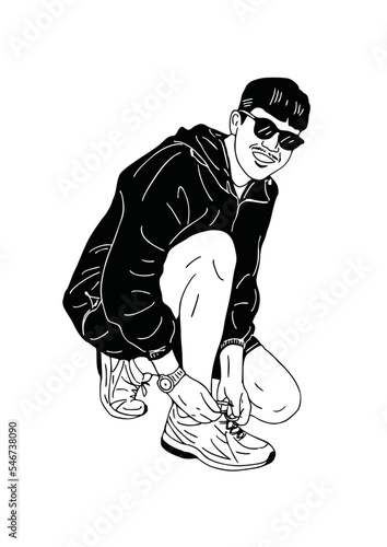 man tying shoelaces hand painting art illustration person lifestyles