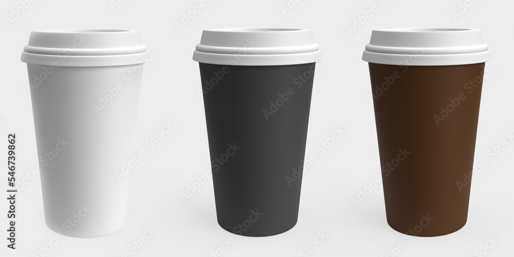 Coffee cup set with 3 different colors. White, gray and brown coffee cup design. Coffee cup set with 3 different colors. White, gray and brown coffee cup design.