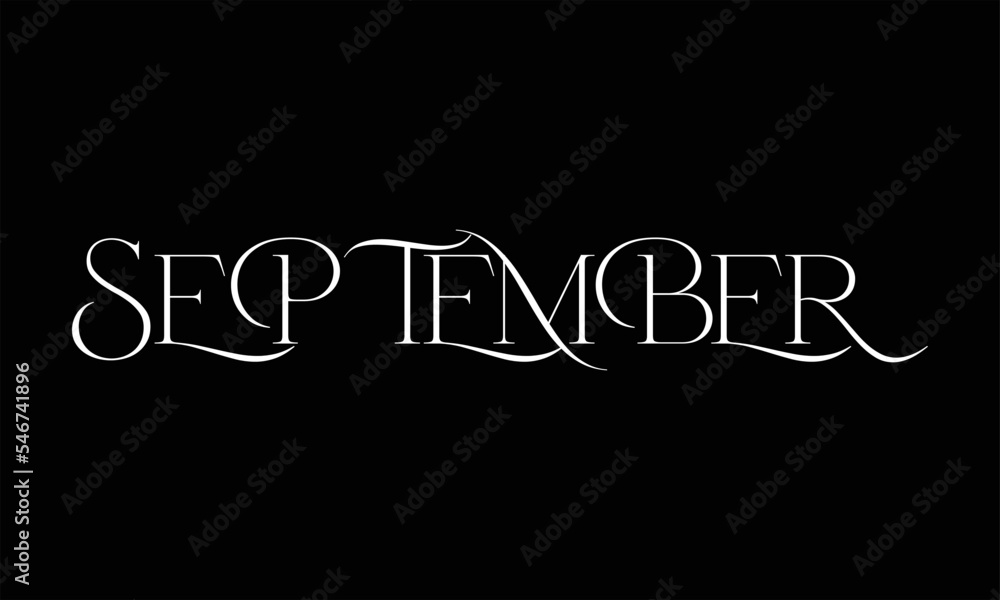 Fototapeta premium September Stylish Design Month name on black background vector illustration.