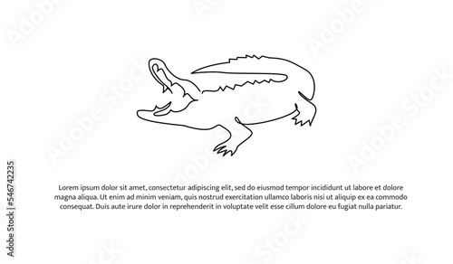 Crocodile line design. Simple animal silhouette decorative elements drawn with one continuous line. Vector illustration of minimalist style on white background.