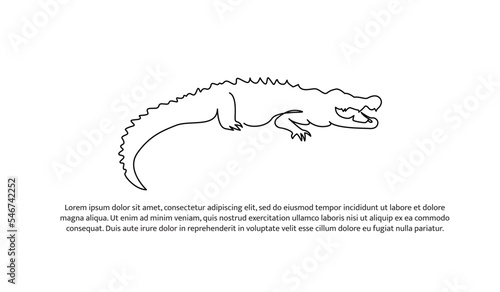 Crocodile line design. Simple animal silhouette decorative elements drawn with one continuous line. Vector illustration of minimalist style on white background.