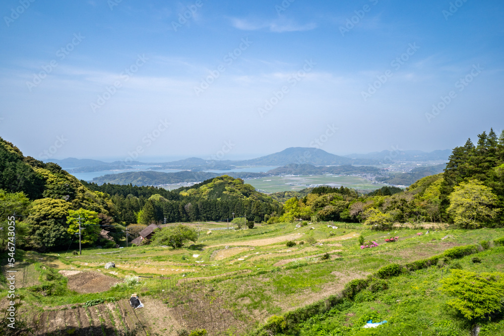 View of Japanese countryside in early spring. View of Japanese countryside in early spring.