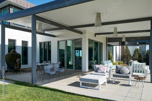 Outdoor entertaining area of large home