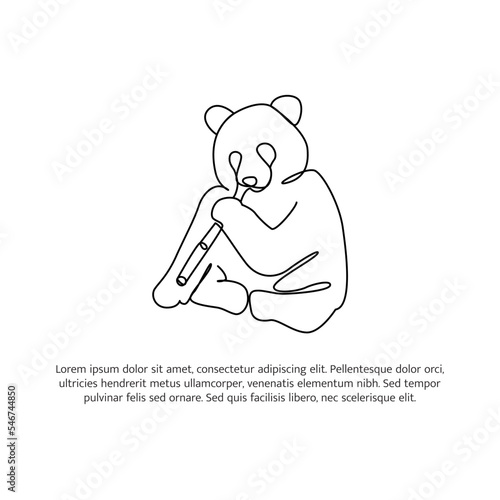 Panda line design. Simple animal silhouette decorative elements drawn with one continuous line. Vector illustration of minimalist style on white background.
