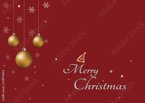 illustration of  Christmas card and golden balls  snow flake in red themes.