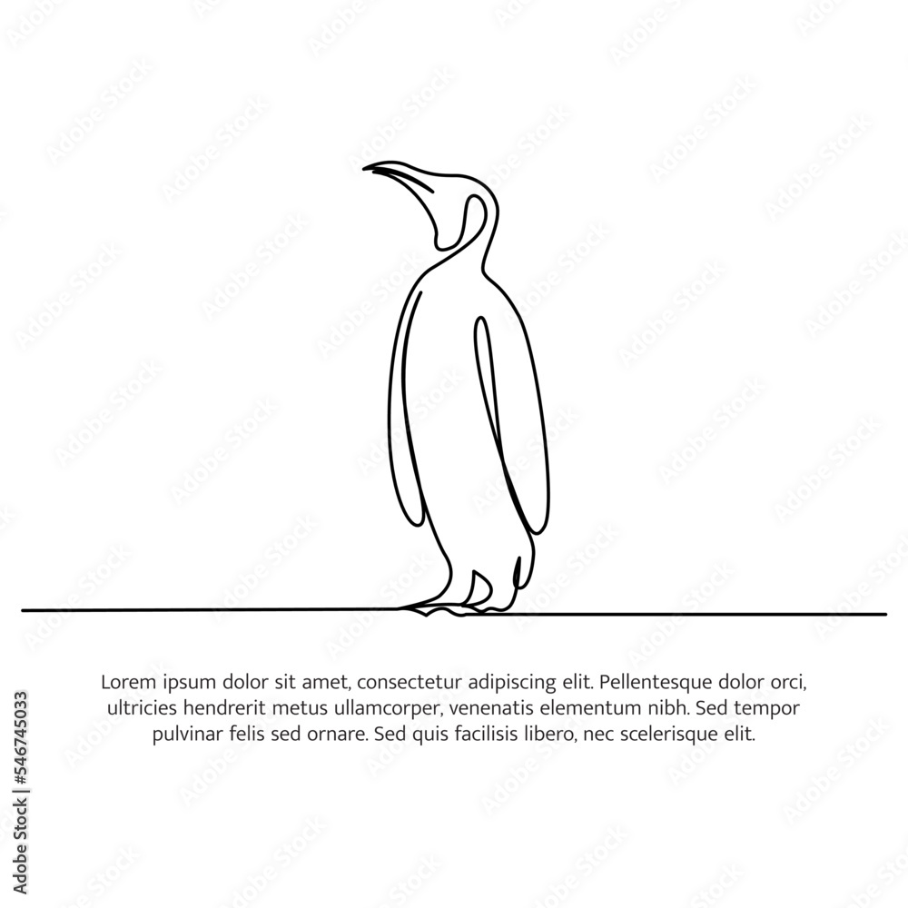 Obraz premium Penguin line design. Simple animal silhouette decorative elements drawn with one continuous line. Vector illustration of minimalist style on white background.