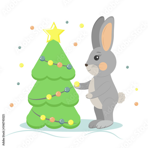 rabbit dresses up christmas tree holiday christmas garland balloons © Vera