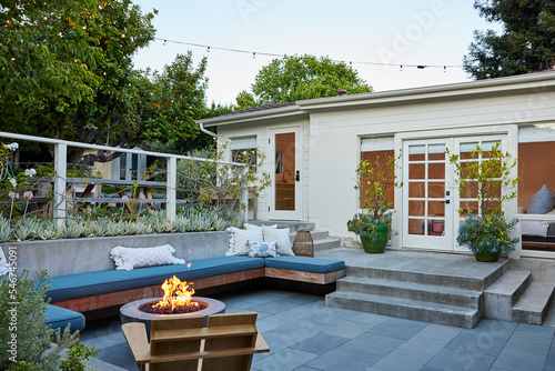 Outdoor patio in courtyard of cottage home photo