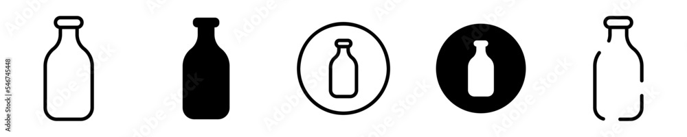 Conjunto de iconos de botella. Envase. Concepto de recipiente de almacenamiento líquido. Botella de diferentes estilos. Ilustración vectorial Conjunto de iconos de botella. Envase. Concepto de recipiente de almacenamiento líquido. Botella de diferentes estilos. Ilustración vectorial