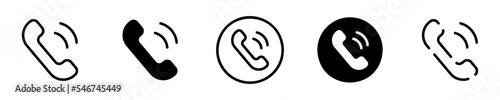 Conjunto de iconos de llamada. Teléfono. Concepto de servicio de atención al cliente. Llamada telefónica de diferentes estilos