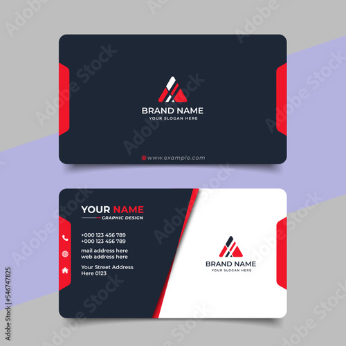 Red modern creative business card and name card horizontal simple clean template vector design