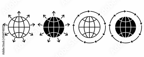 outline silhouette global axpansion icon set with different style isolated on white background