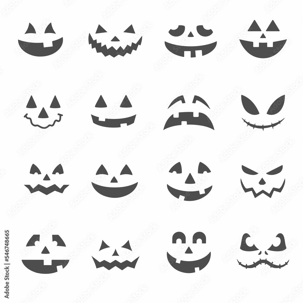 Halloween face design icons set illustration on white Halloween face design icons set illustration on white