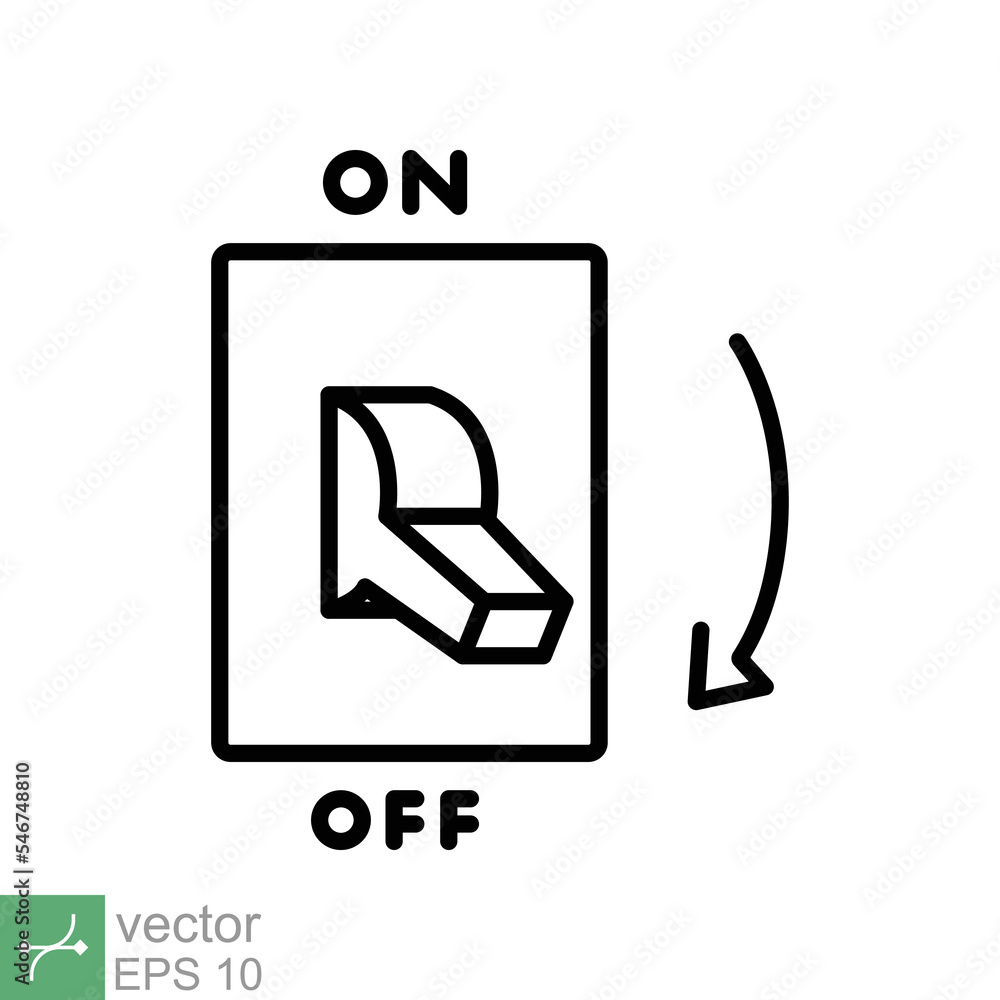 Light off, electric switch icon. Simple outline style. Power turn off  button, toggle switch of position concept for web and app. Thin line vector  illustration isolated on white background. EPS 10. Stock
