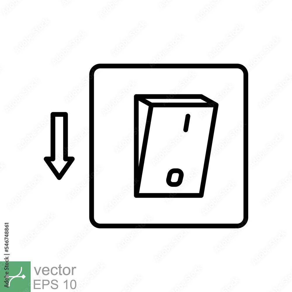 Light off, electric switch icon. Simple outline style. Power turn off button, toggle switch of position concept for web and app. Thin line vector illustration isolated on white background. EPS 10. Light off, electric switch icon. Simple outline style. Power turn off button, toggle switch of position concept for web and app. Thin line vector illustration isolated on white background. EPS 10.