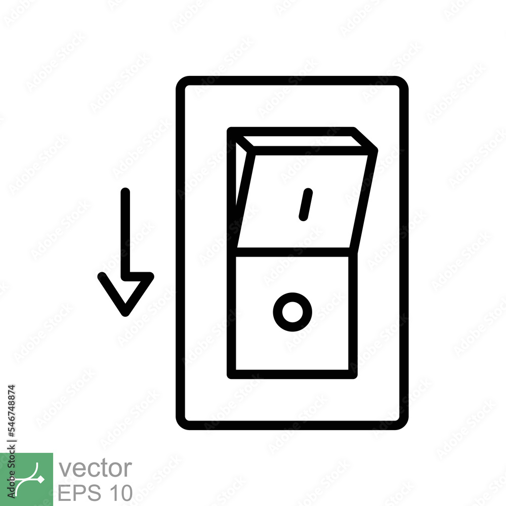Light off, electric switch icon. Simple outline style. Power turn off button, toggle switch of position concept for web and app. Thin line vector illustration isolated on white background. EPS 10. Light off, electric switch icon. Simple outline style. Power turn off button, toggle switch of position concept for web and app. Thin line vector illustration isolated on white background. EPS 10.