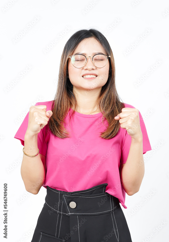 Yes Celebration Gesture Of Beautiful Asian Woman Isolated On White Background Yes Celebration Gesture Of Beautiful Asian Woman Isolated On White Background