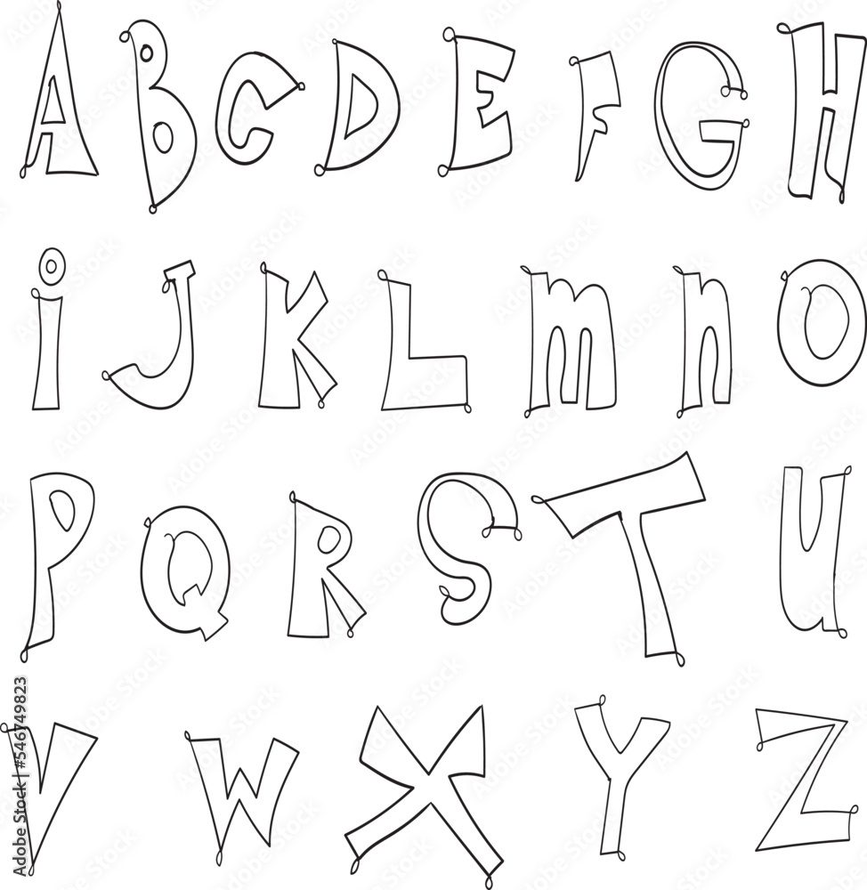 hand drawn english alphabet