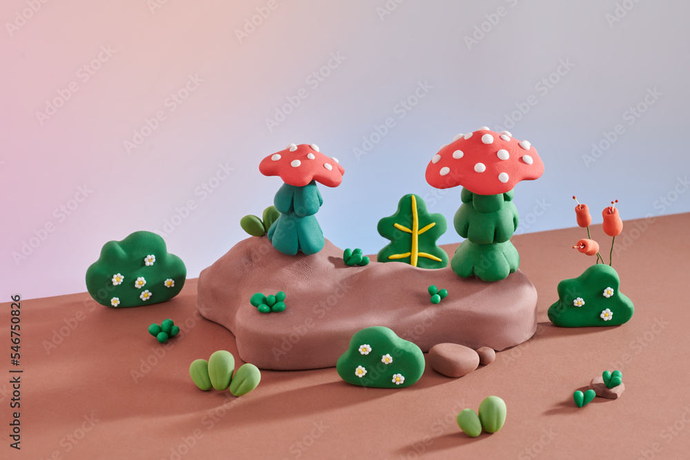 Mushroom set model by handmade from clay Mushroom set model by handmade from clay