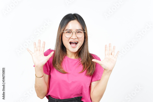 Shock and Happy face Expression Of Beautiful Asian Woman Isolated On White Background