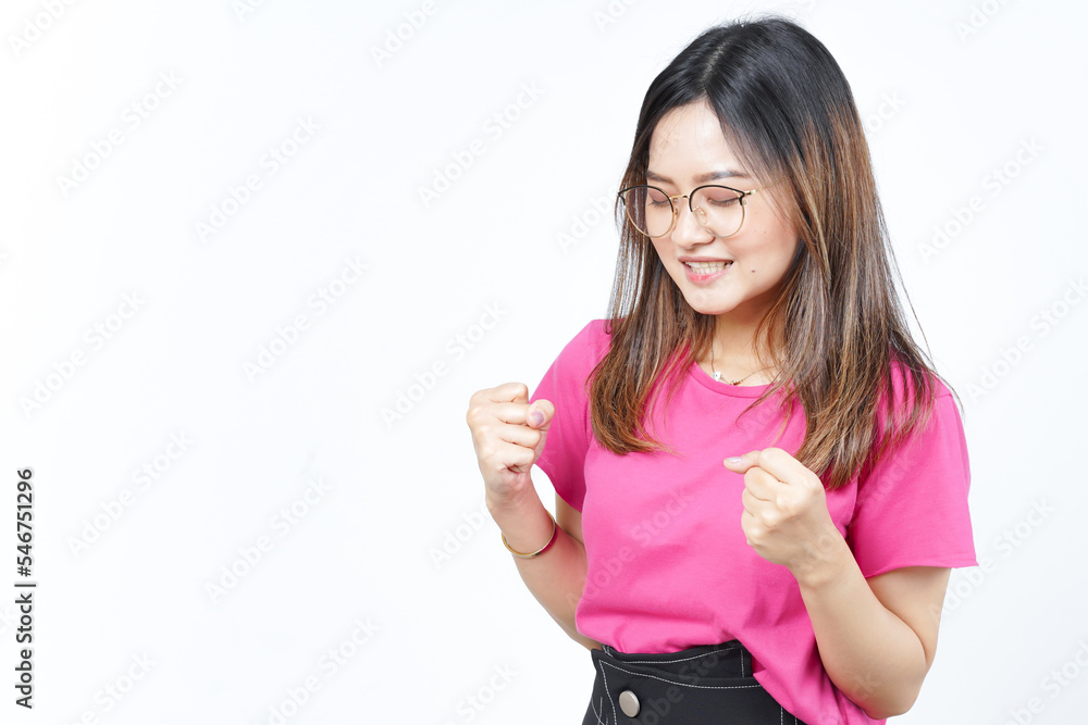 Yes Celebration Gesture Of Beautiful Asian Woman Isolated On White Background Yes Celebration Gesture Of Beautiful Asian Woman Isolated On White Background