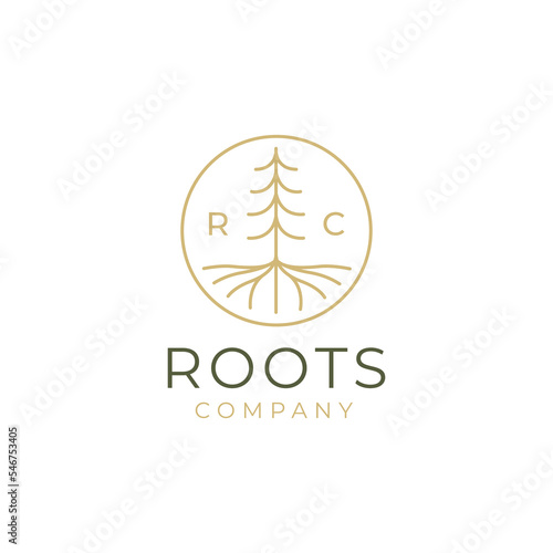 Abstract Living roots on white background vector logo design template.