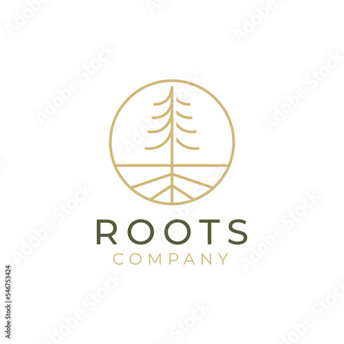 Abstract Living roots on white background vector logo design template.