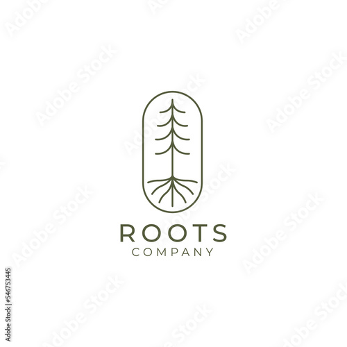 Abstract Living roots on white background vector logo design template.