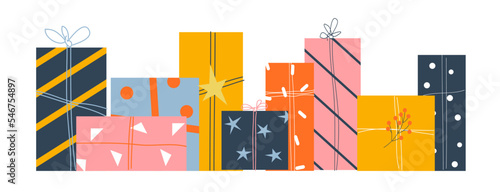 vector illustration in flat style. doodle with christmas gift boxes