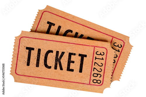 Two old tickets stub movie or cinema isolated transparent background photo PNG file