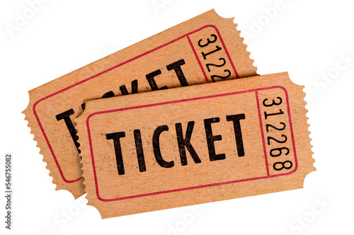 Two old worn vintage ticket stub movie admission isolated transparent background photo PNG file