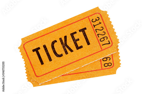 Pair of old orange tickets two movie cinema isolated transparent background photo PNG file