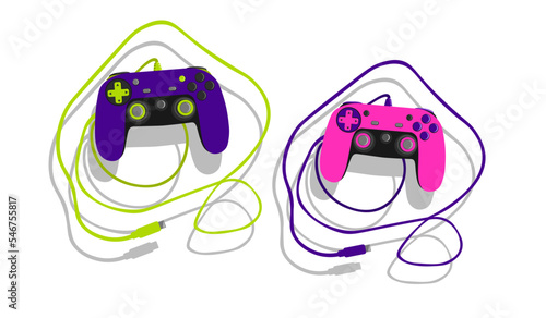 Vector illustration of a gamepads in bright colors.