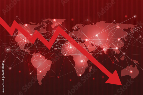 Stock Market Crash Red Abstract Background with Arrow Going Down. Market crash and finance concept backdrop