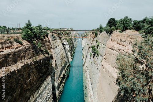 the Corinth canal, in Isthmia, Greece photo