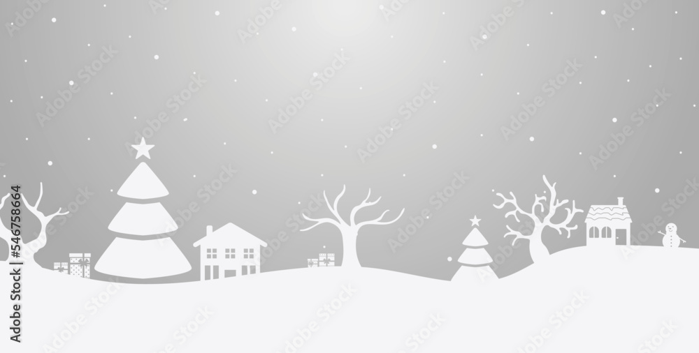 Winter landscape vector illustration with pain and snowflakes. Winter scene in the mountains.
